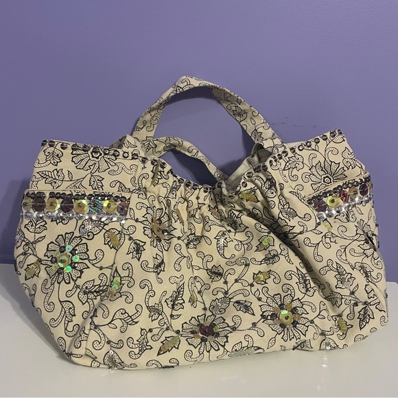 Ann Taylor Loft Floral Sequined Tote Bag - Picture 2 of 6